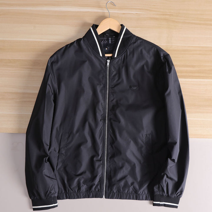 Men's Lightweight Windbreaker Bomber Jacket with Striped Ribbed Cuffs and Lining Amarae