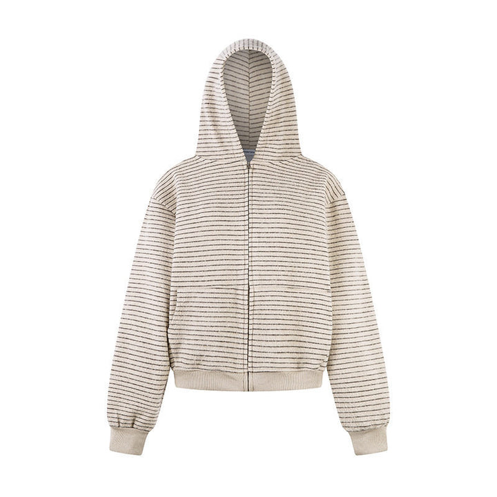 Women's short-cut hooded zip jacket with horizontal stripe relief and elastic waistband Amarae