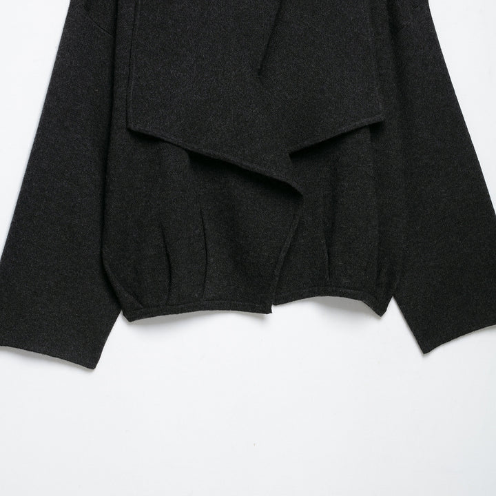Women's short cut open wool blend cardigan with large shawl collar and boxy cropped silhouette Amarae