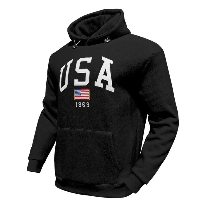 Men's hoodie with USA print and comfortable kangaroo pocket Lune London