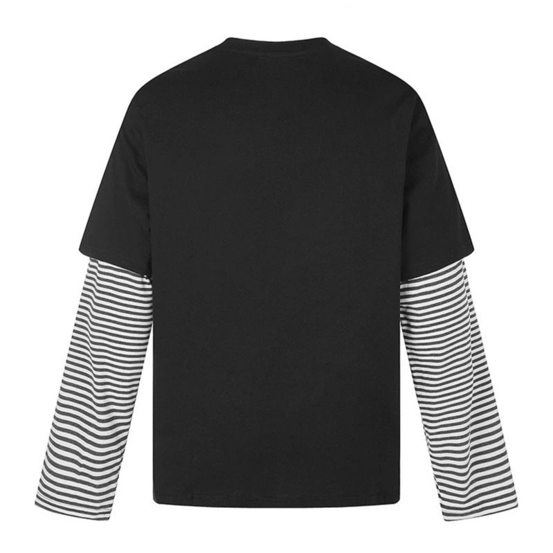 Women's Layered Long Sleeve Shirt with Striped Insert Sleeves and Vintage Print Amarae