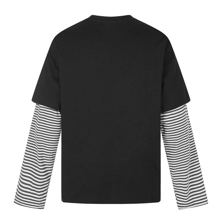 Women's Layered Long Sleeve Shirt with Striped Insert Sleeves and Vintage Print Amarae