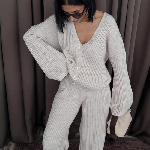 Women's knit set with button details and loose fit Amarae