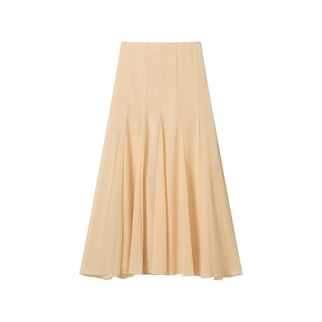 Women's Long Pleated Chiffon Maxi Skirt with High Waist and Insert Panels Amarae