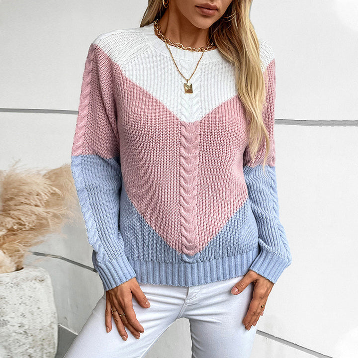 Women's chic and stylish knitted sweater with geometric patterns and twisted ribs