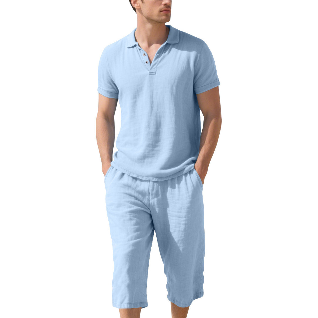 Casual short-sleeve polo shirt for men with elastic linen shorts Lune London