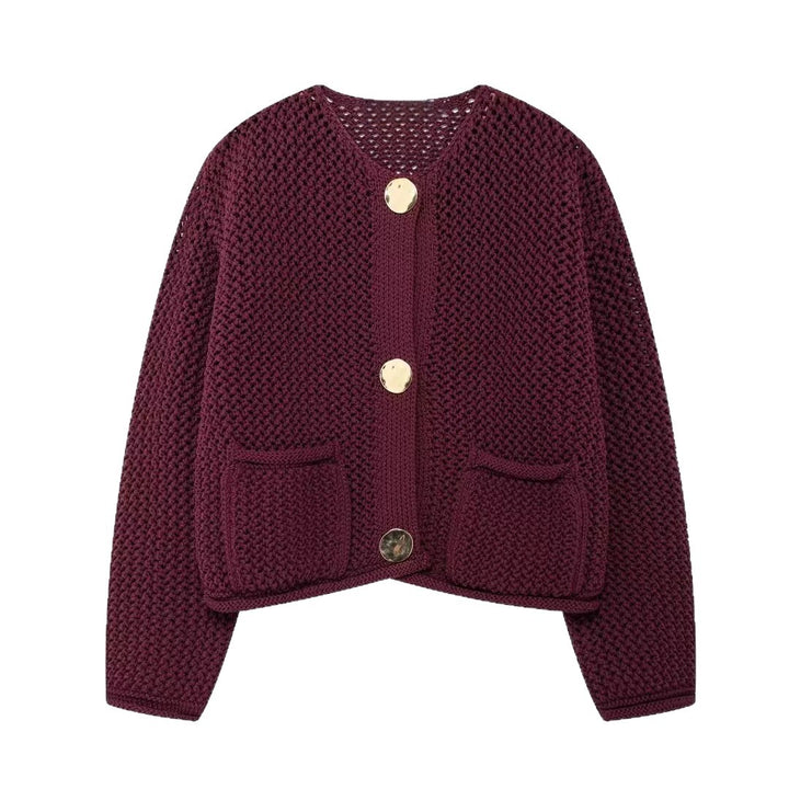 Cardigan pour femmes avec structure en mesh et grands détails de bouton Chic & Stil