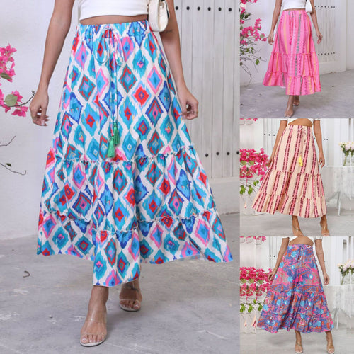 Long maxi skirt for ladies with a cheerful tiered design and elastic waistband Amarae
