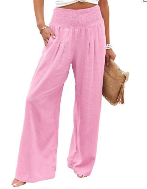 Pantalon en lin large d'été pour femmes avec taille élastique Lune London