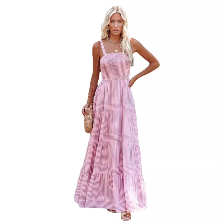 Ladies maxi dress with light ruffle style and elastic bustier Lune London