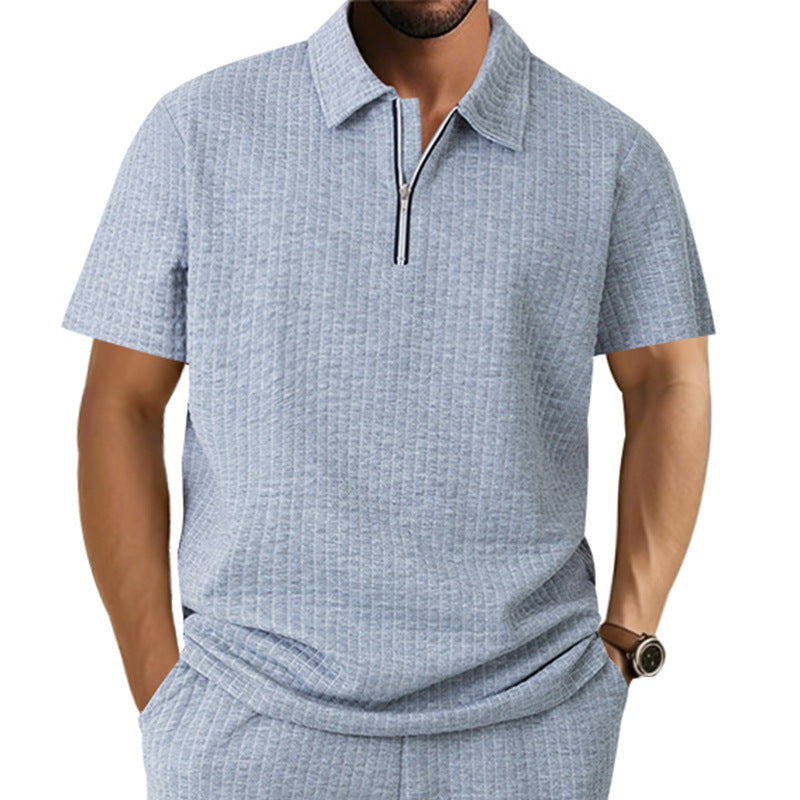 Short sleeve men's polo with modern zipper closure and structured design Lune London