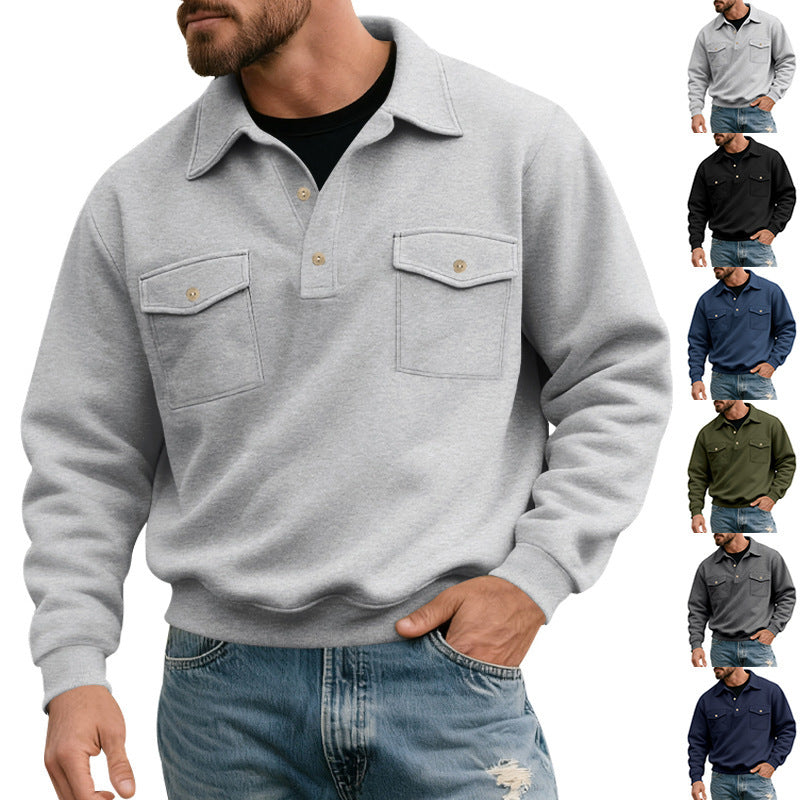 Comfortable fleece pullover for men with practical chest pockets Lune London