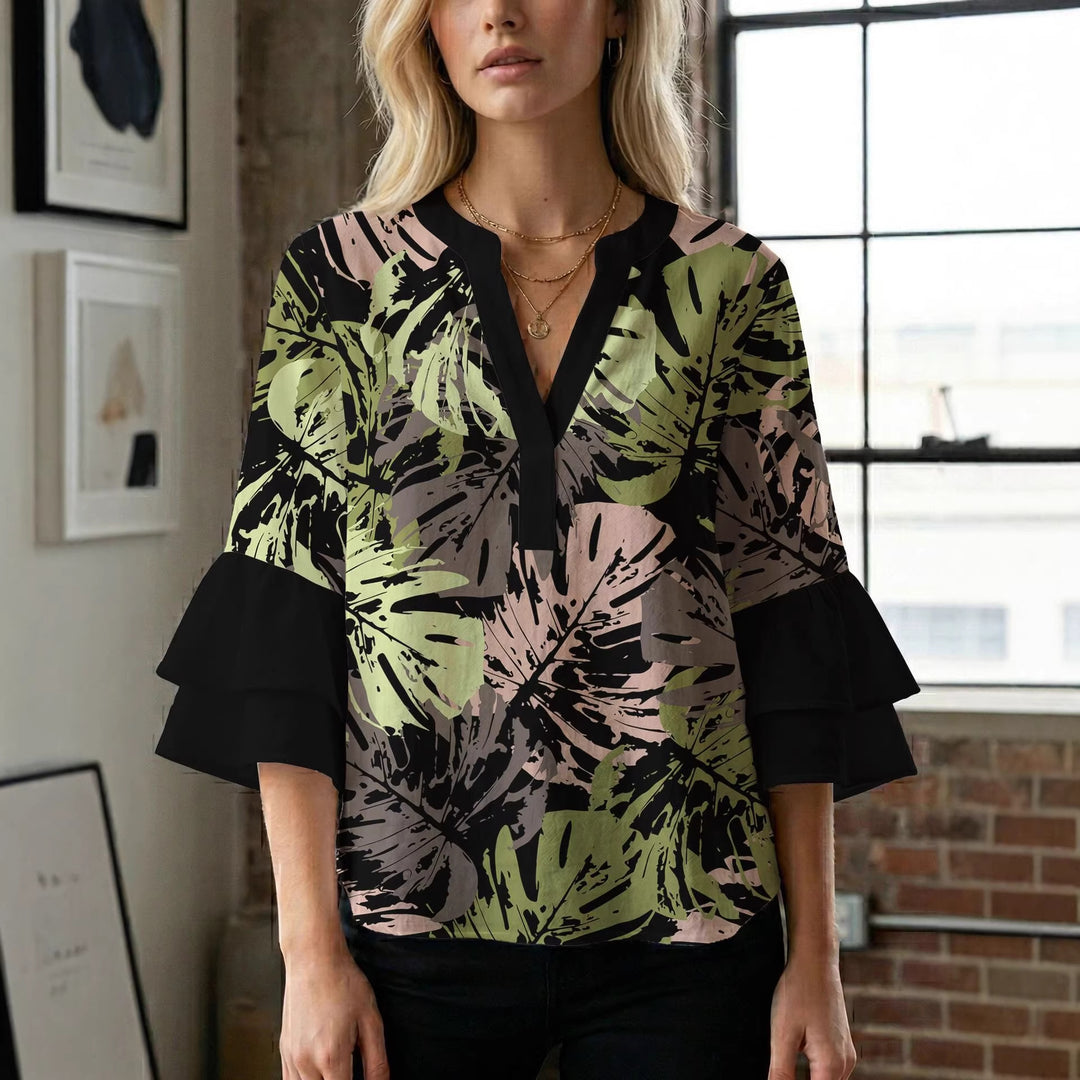 Women's blouse shirt with voluminous sleeves and creative print design Lune London