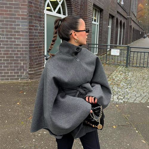 Veste manteau pour femmes en mélange de laine de haute qualité avec ceinture à la taille Chic & Stil
