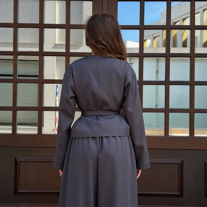 Women's Elegant Two-Piece Set with Wrap Jacket and Wide Pleat Trousers Amarae