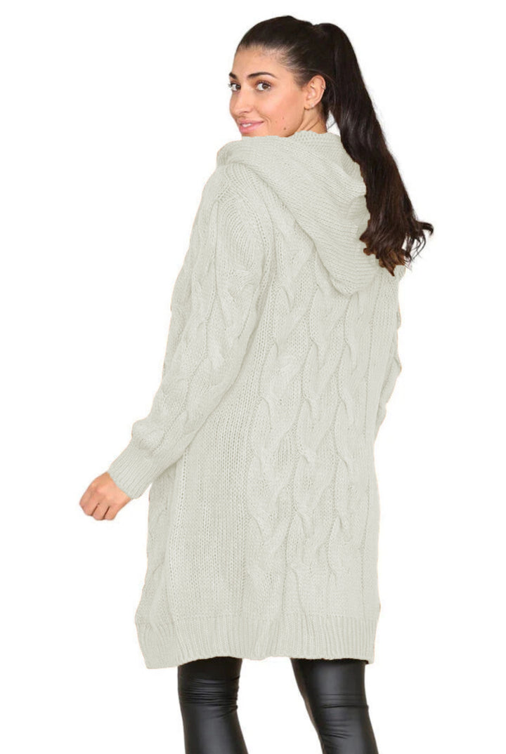 Manteau en tricot pour femme avec capuche et motif en câble texturé Chic & Stil