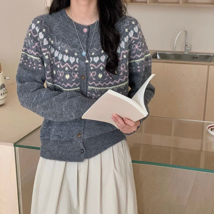 Knit jacket for women with festive pattern and stylish buttons Lune London