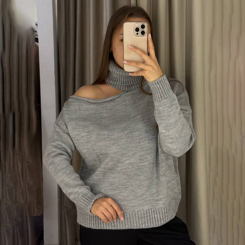 Oversized sweater for women with asymmetrical neckline and high collar Amarae