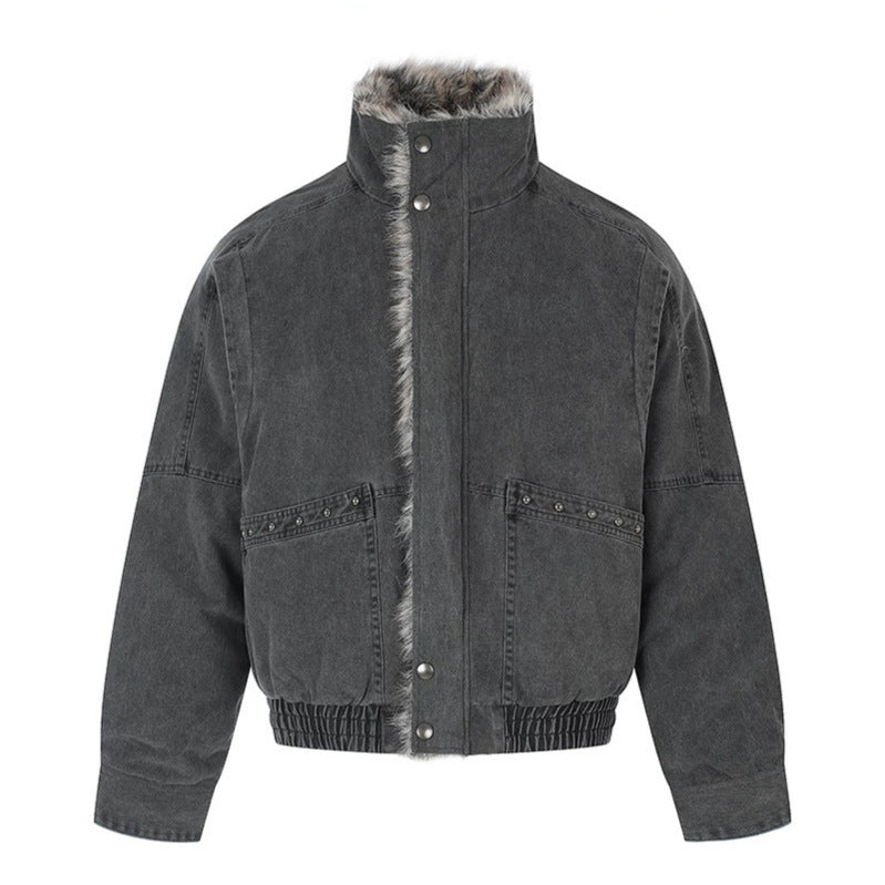Ladies short bomber jacket with faux fur lining, stand collar and elastic waistband Amarae