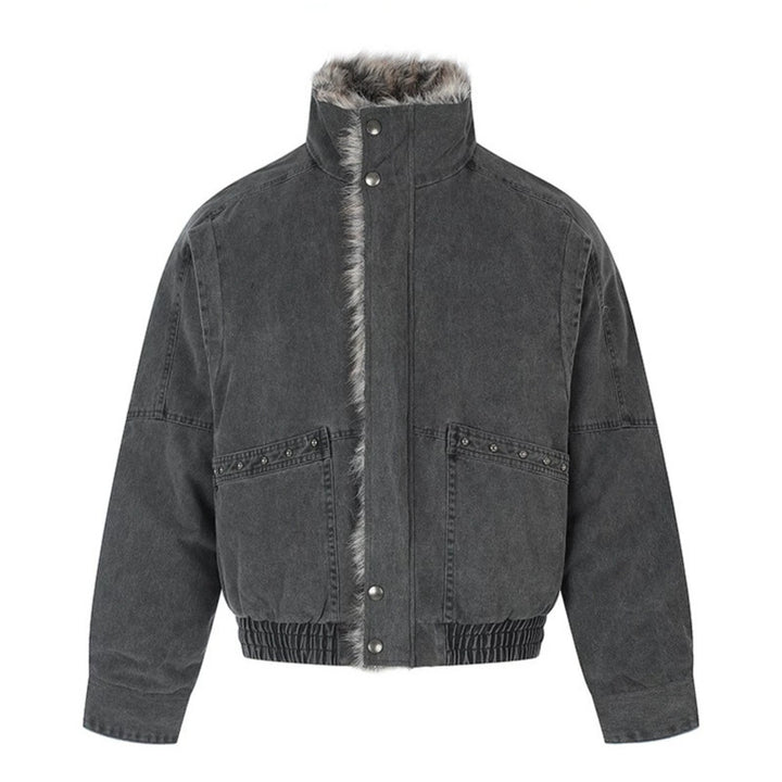 Ladies short bomber jacket with faux fur lining, stand collar and elastic waistband Amarae