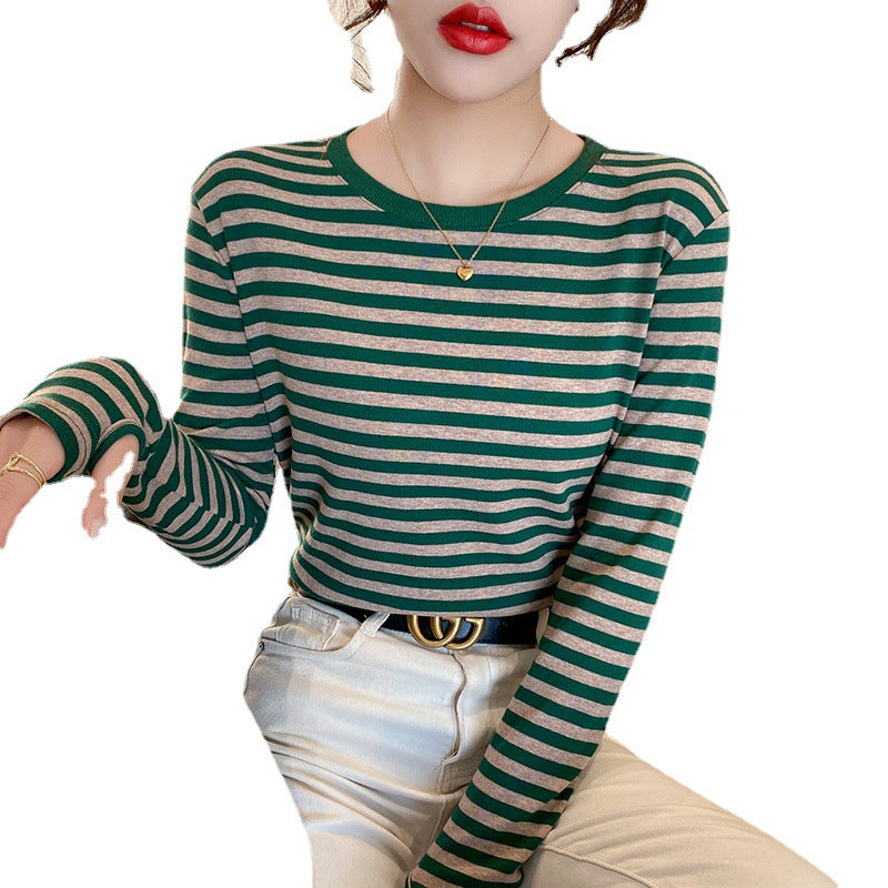 Women Long Sleeve Shirt with Maritime Striped Pattern Chic & Stil