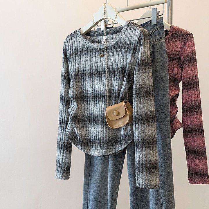 Chemise à manches longues décontractée pour femme avec motif de rayures en maille Chic & Stil