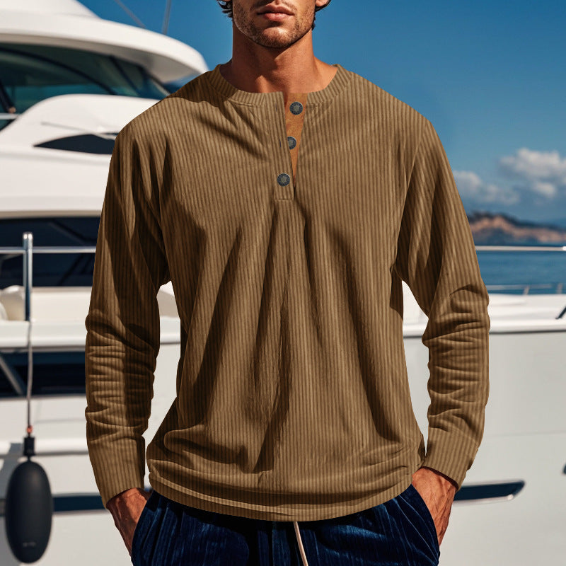 Men's Long Sleeve Henley Shirt with Textured Design Amarae