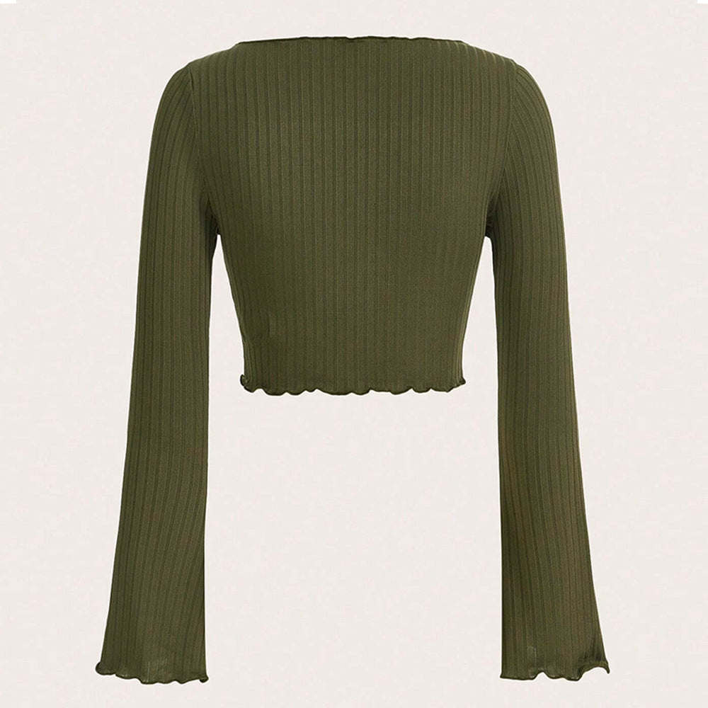 Chemise pour femme à manches longues cropped avec ourlet asymétrique et détails de volants à la mode Chic & Stil