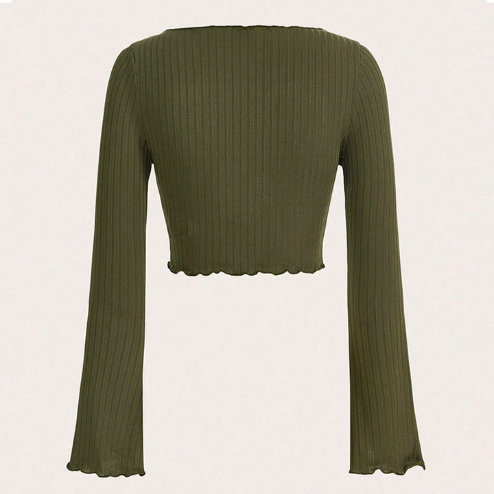 Chemise pour femme à manches longues cropped avec ourlet asymétrique et détails de volants à la mode Chic & Stil