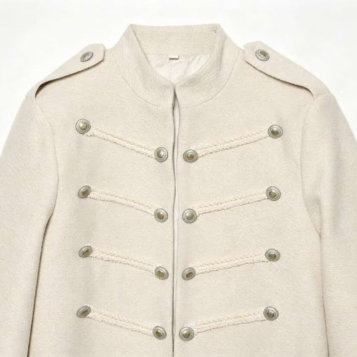 Women's short military jacket with stand-up collar, decorative cords and decorative buttons Amarae