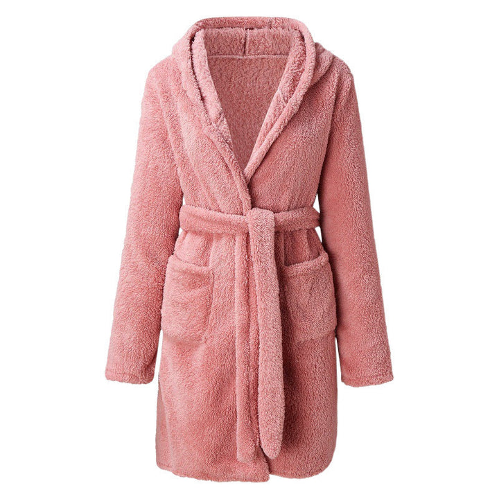 Women's Fleece Robes with Practical Pockets and Cozy Hooded Design Lune London