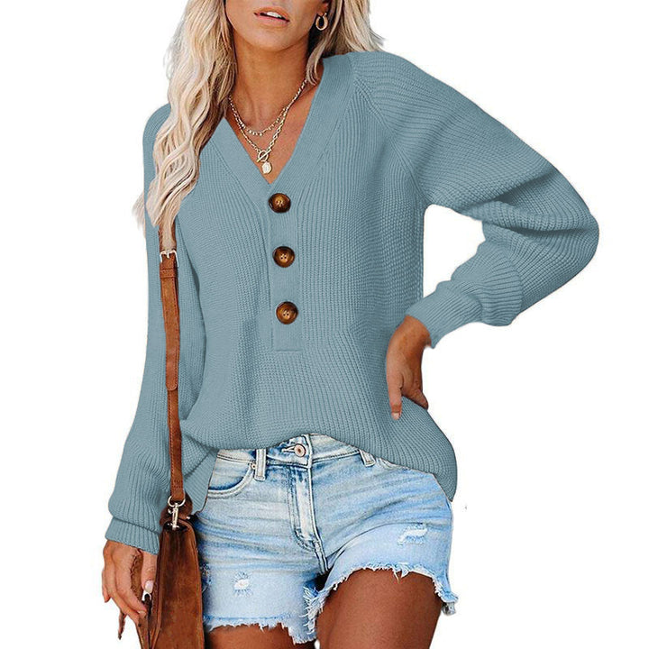 Knitted sweater for women with V-neck and button details Lune London