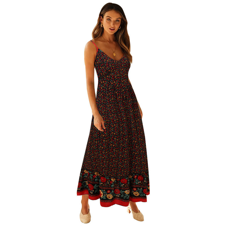 Maxi dress for women with floral patterns and adjustable spaghetti straps Lune London