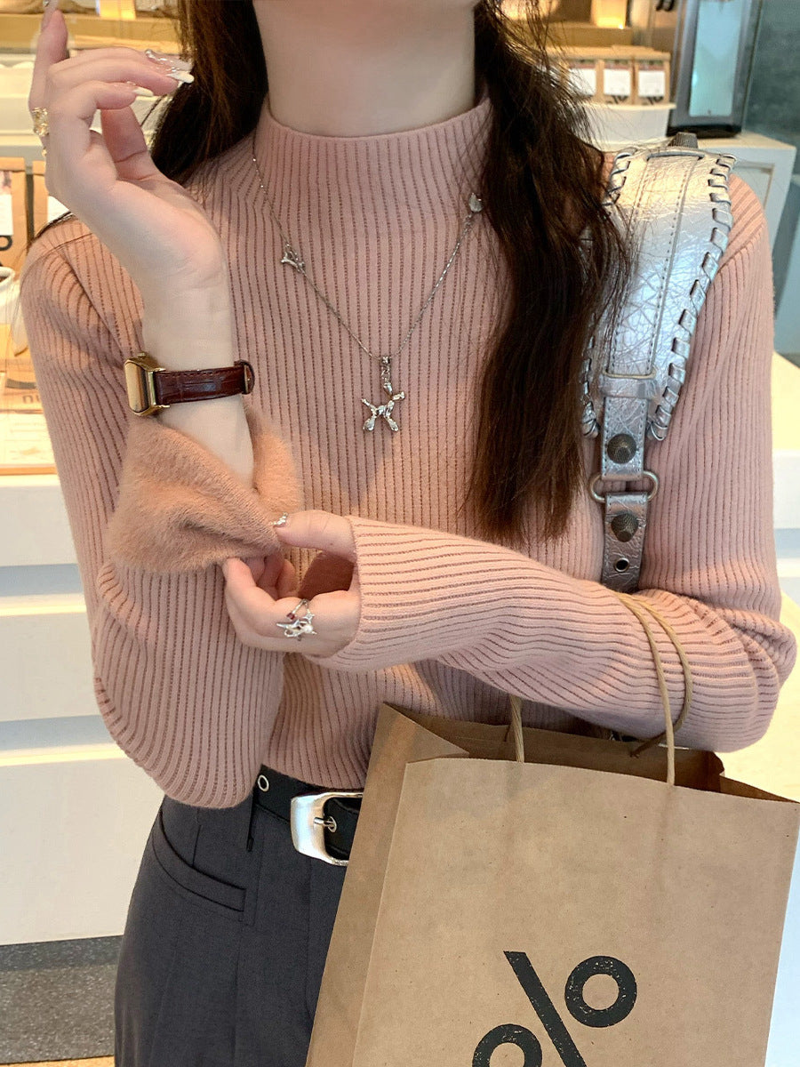 Ladies Elegant Ribbed Sweater with High Collar Lune London