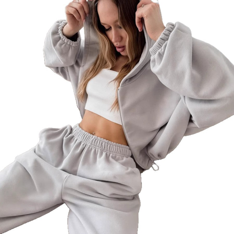 Lune London Women's Casual Fleece Lounge Set with Hood and Elastic Waist