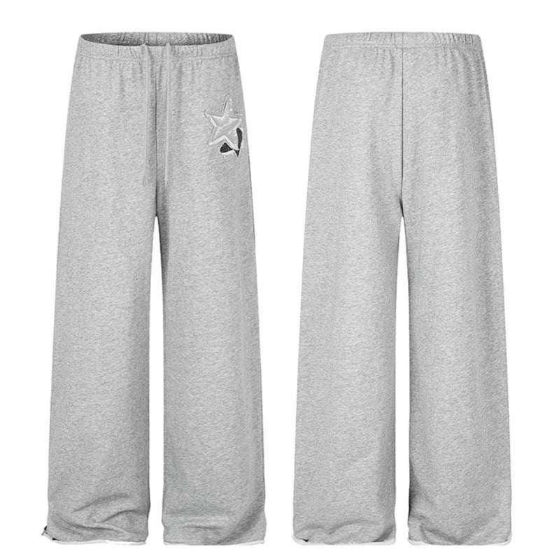 Women's Extra Wide Palazzo Sweatpants with Comfort Waistband, Drawstring and Star Applique Amarae