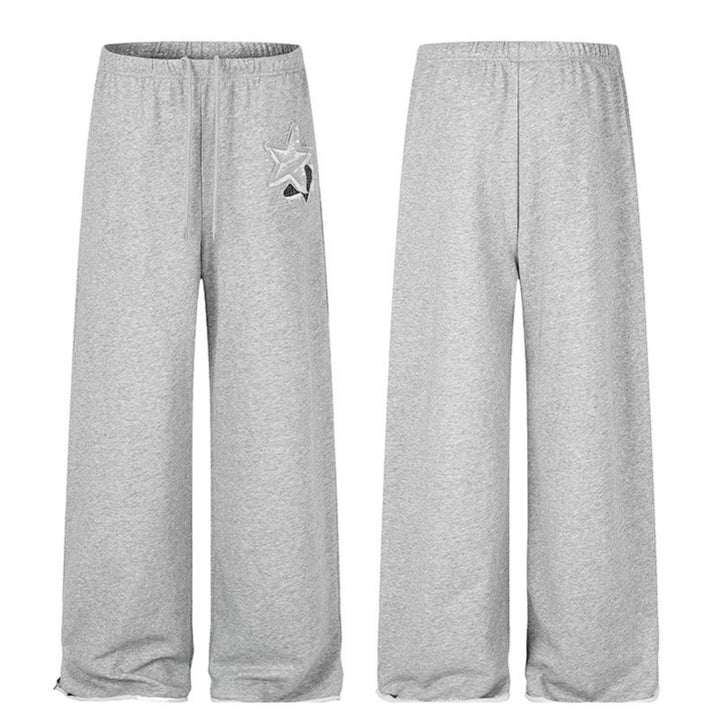 Women's Extra Wide Palazzo Sweatpants with Comfort Waistband, Drawstring and Star Applique Amarae