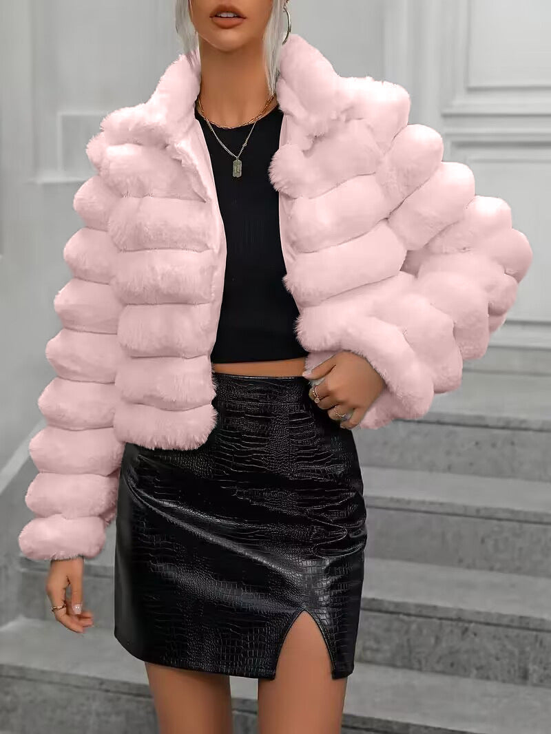 Quilted faux fur jacket for women with high collar Lune London