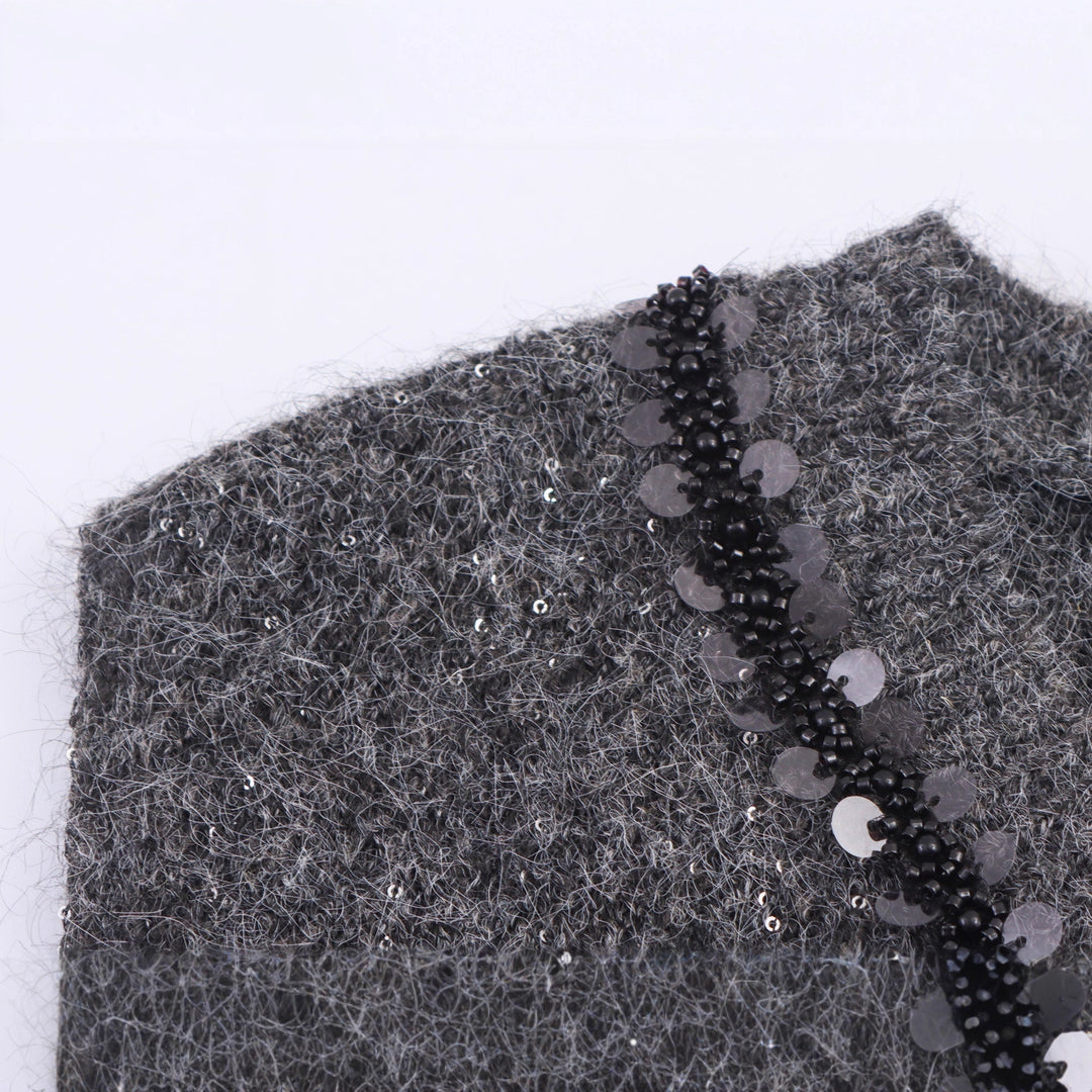 Women's Sleeveless Mohair-Look Knitted Vest with V-Neck and Decorative Sequins Amarae