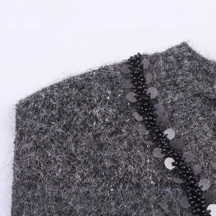 Women's Sleeveless Mohair-Look Knitted Vest with V-Neck and Decorative Sequins Amarae