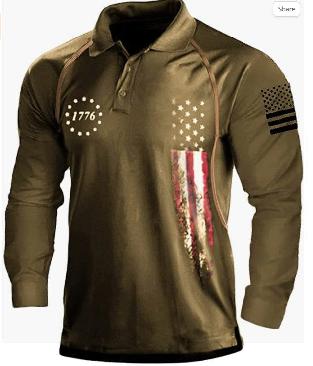 Men's long sleeve polo shirt with a patriotic design and a functional fit Amarae
