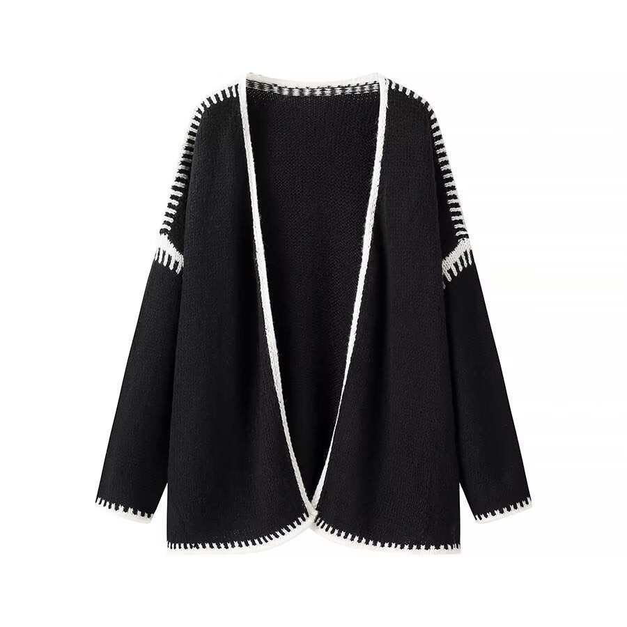 Women's Oversized Cardigan with Contrasting Crochet Edges Amarae