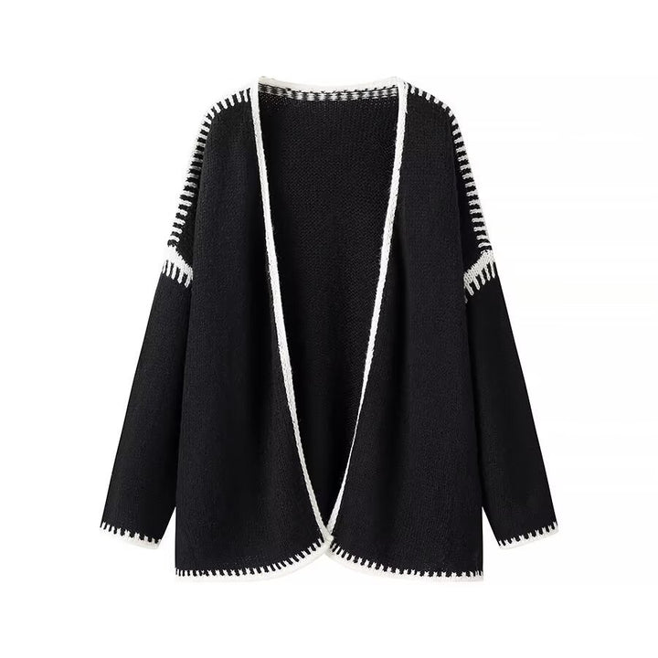 Women's Oversized Cardigan with Contrasting Crochet Edges Amarae