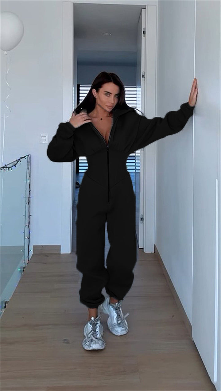 Ladies Stylish jumpsuit with high collar and practical pockets Lune London