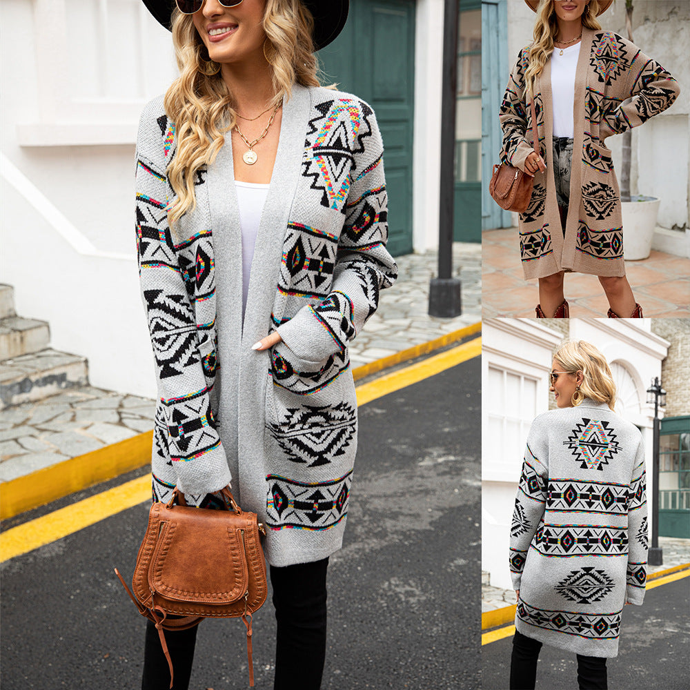 Cardigan pour femmes avec motif ethnique et grand col Chic & Stil
