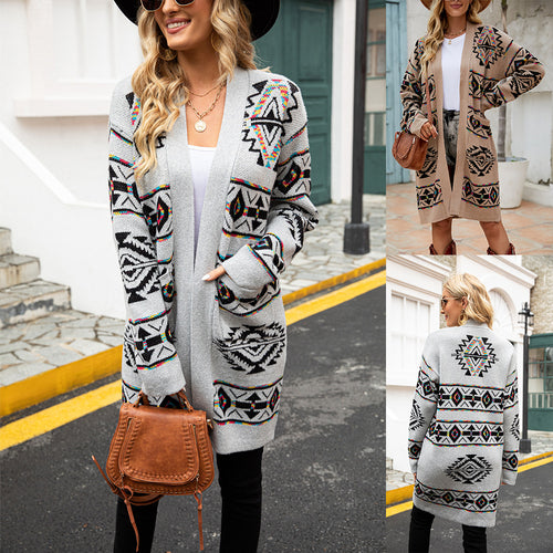 Cardigan pour femmes avec motif ethnique et grand col Chic & Stil