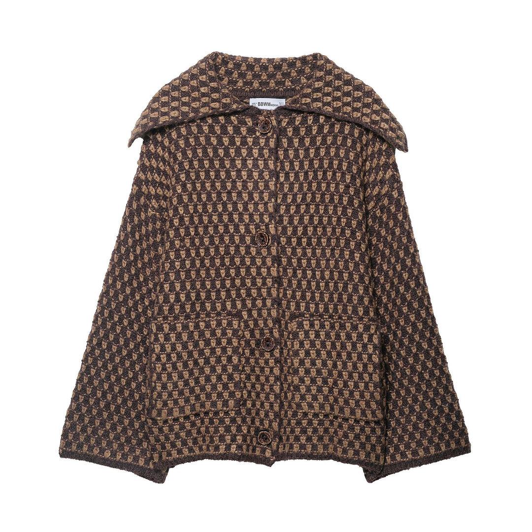 Women’s short jacket in boucle waffle pattern with large lapel collar Amarae