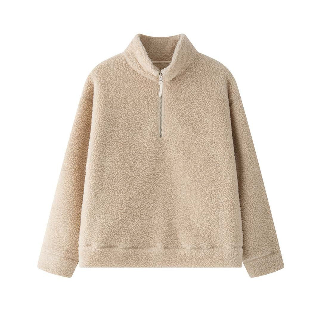 Women's Cozy Sherpa Half-Zip Pullover with Stand-Up Collar Amarae