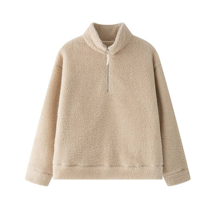 Women's Cozy Sherpa Half-Zip Pullover with Stand-Up Collar Amarae