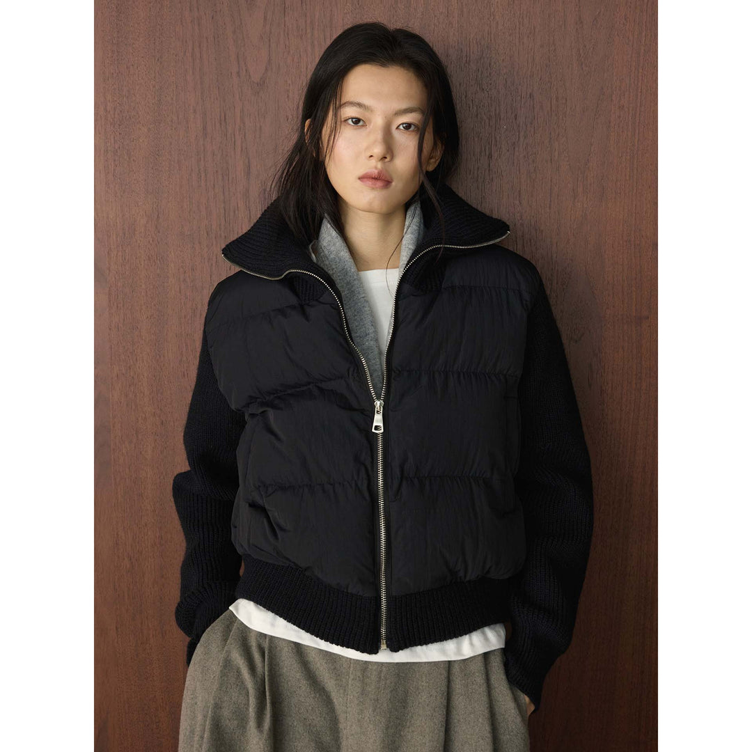 Women's hybrid quilted jacket with knitted sleeves and high ribbed collar Amarae